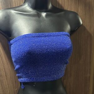 Vintage Chic Sapphire Blue Strapless Crop Top
